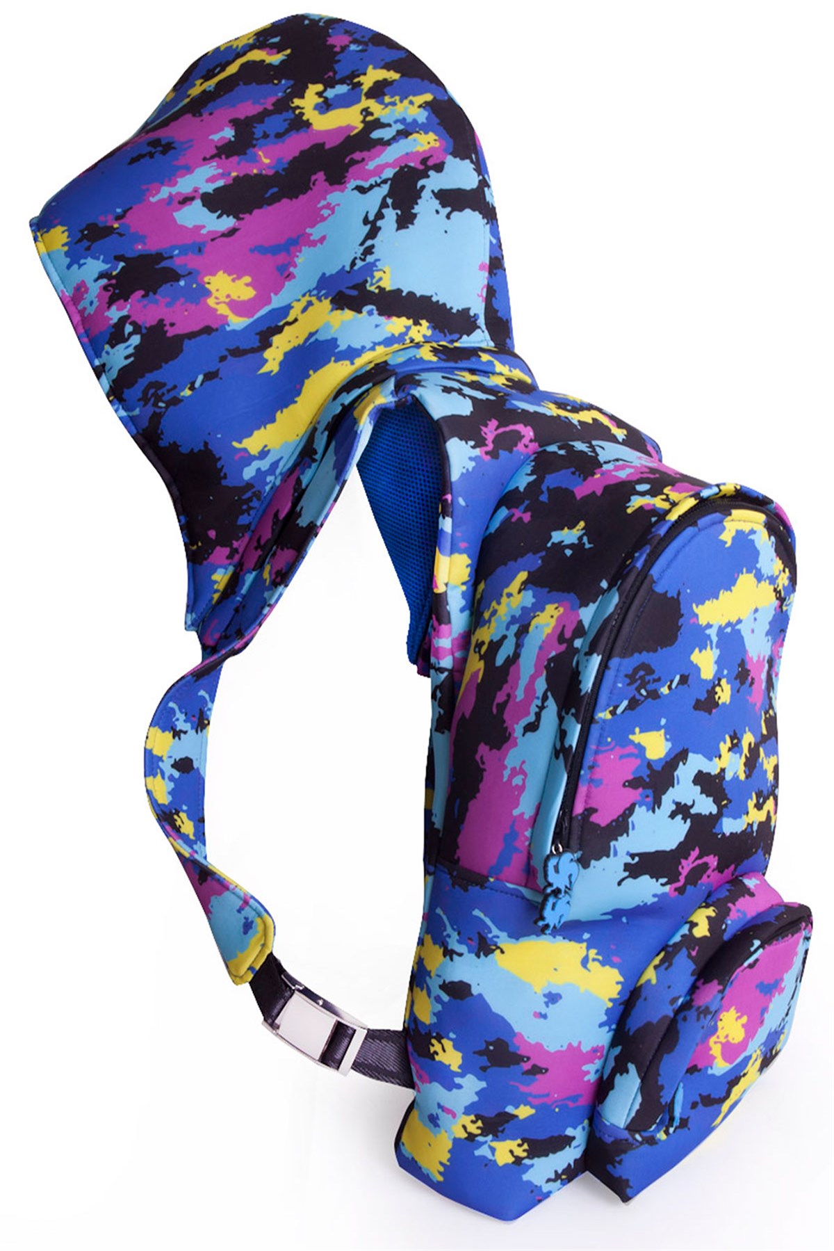 Morikukko Basic Renkli Kamuflaj Kapüşonlu Büyük Sırt Çantası