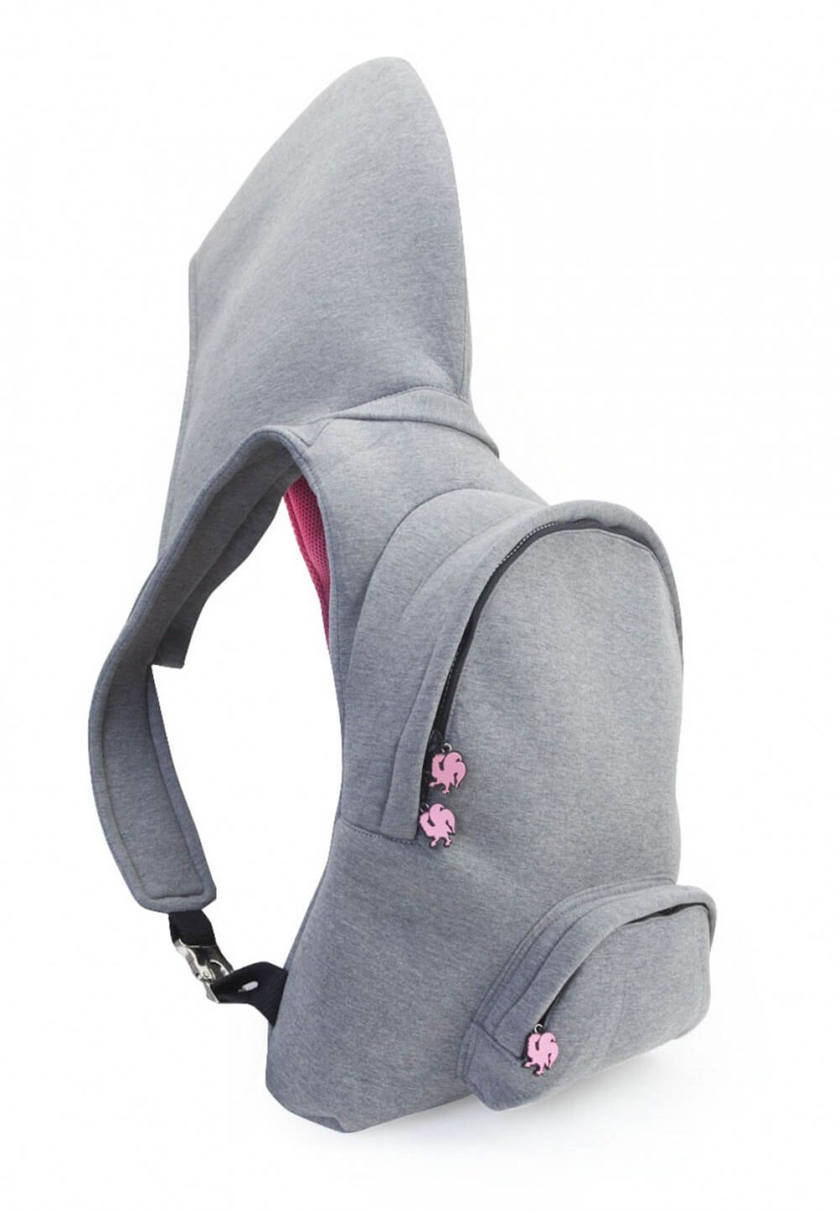 Morikukko Gri Fuşya Kapüşonlu Çocuk Sırt Çantası