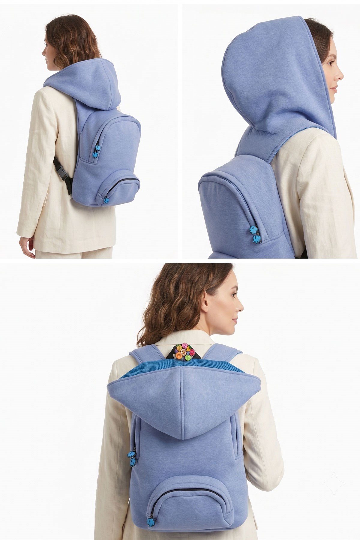 Morikukko Basic Blue Hooded Large Backpack