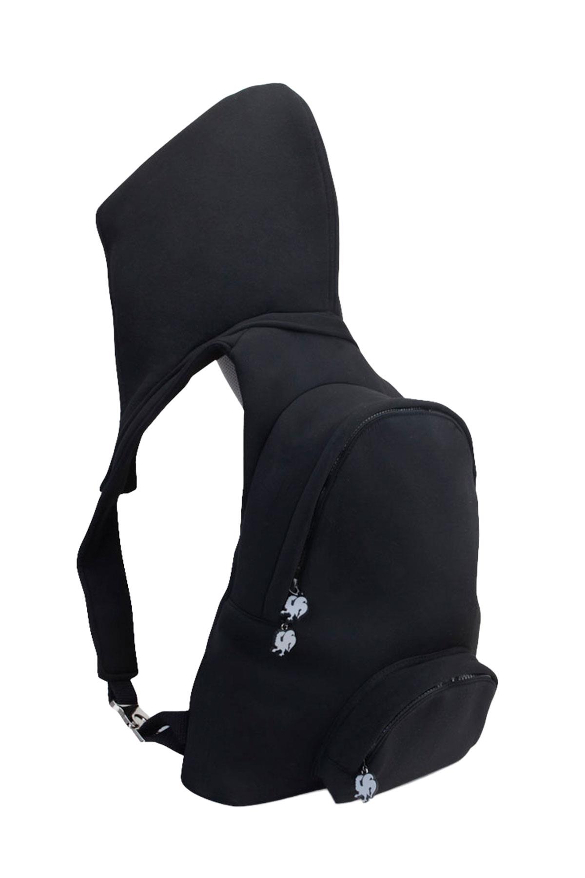 Morikukko Basic Black Gray Hooded Large Backpack