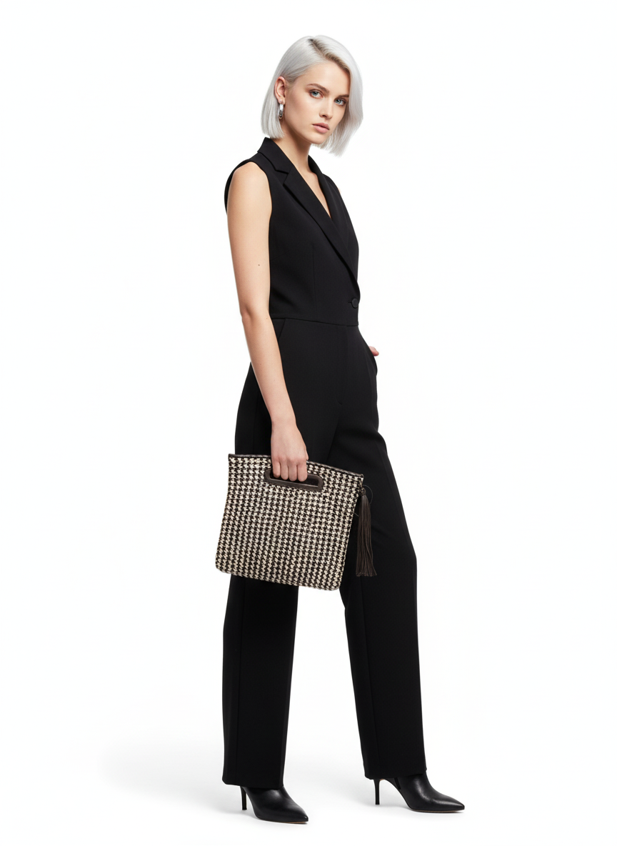 Prinna Kahve Bej El Yapımı Örgü Hakiki Deri Çanta