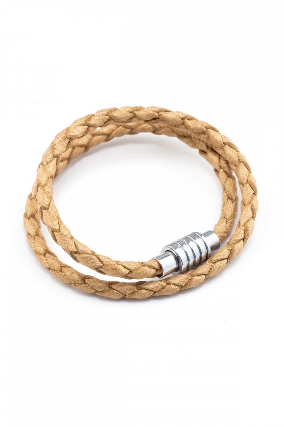 Straw Yellow Knitted Leather Bracelet