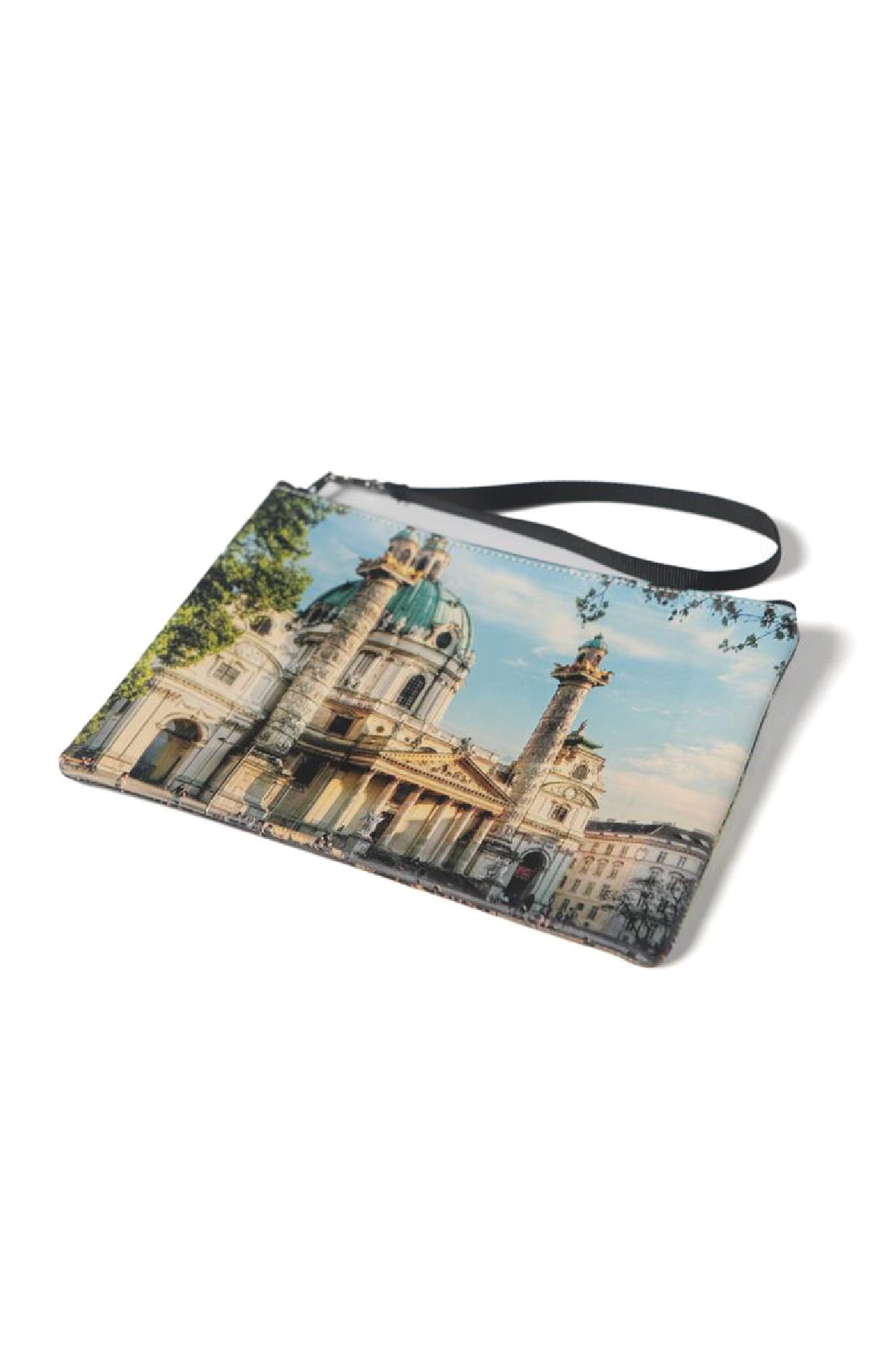 Şehir Baskılı Deri El Çantası