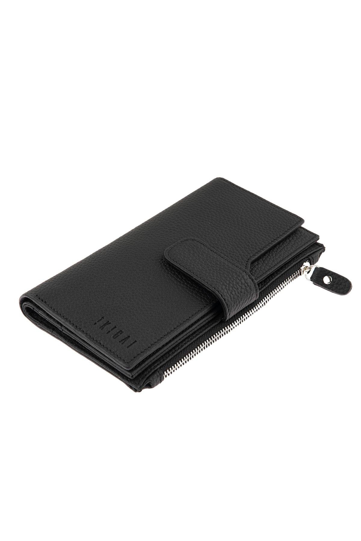 Black Zipper Detailed Women's Leather Wallet