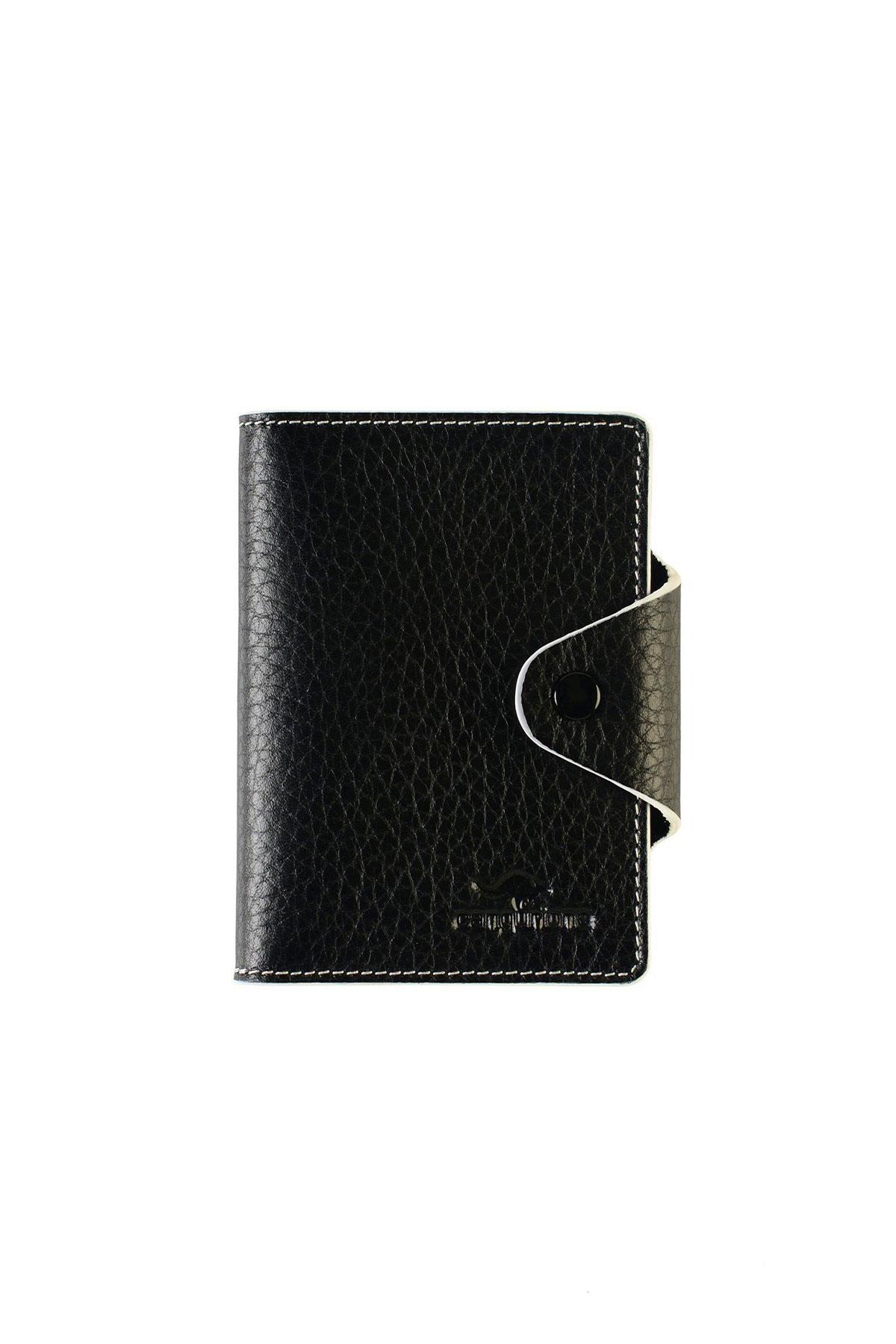 Black and White Snap Closure Leather Karlık
