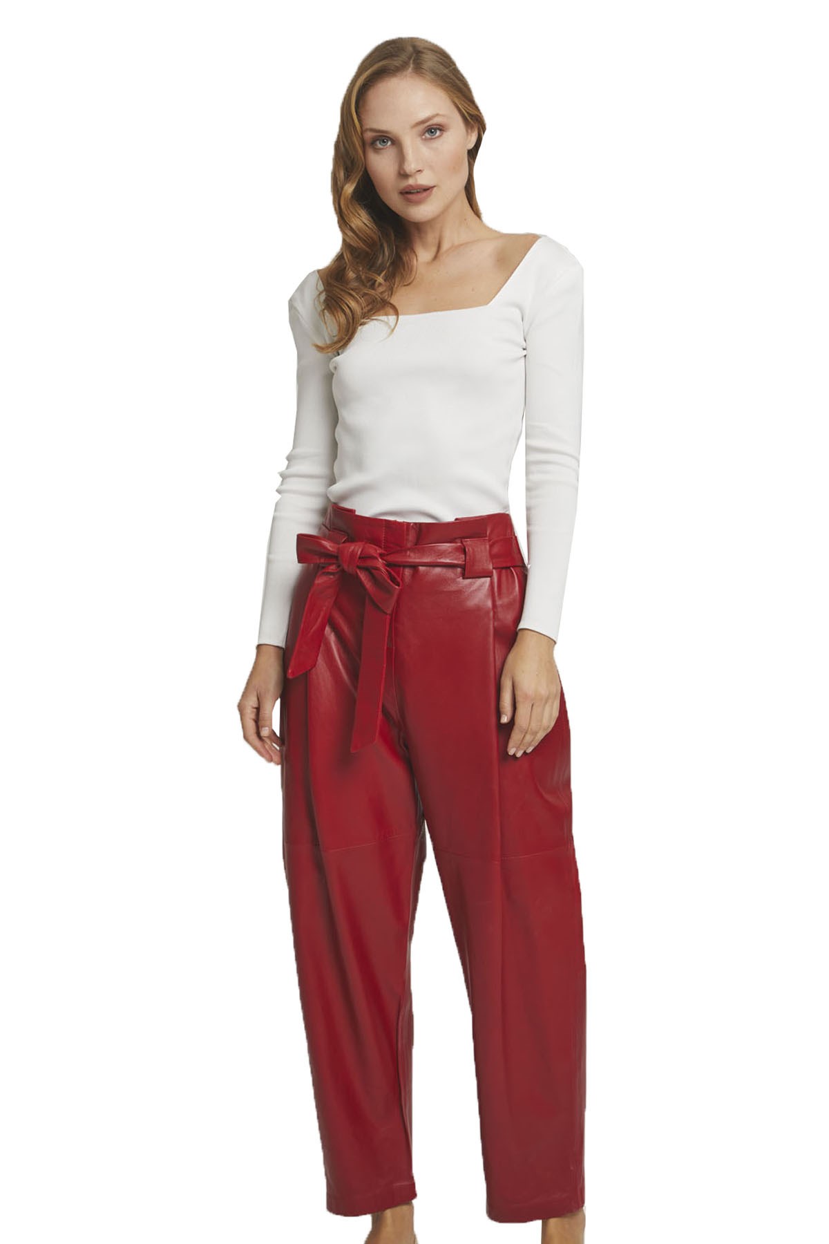 Siyah Kadın Havuç Kesim Deri Pantolon