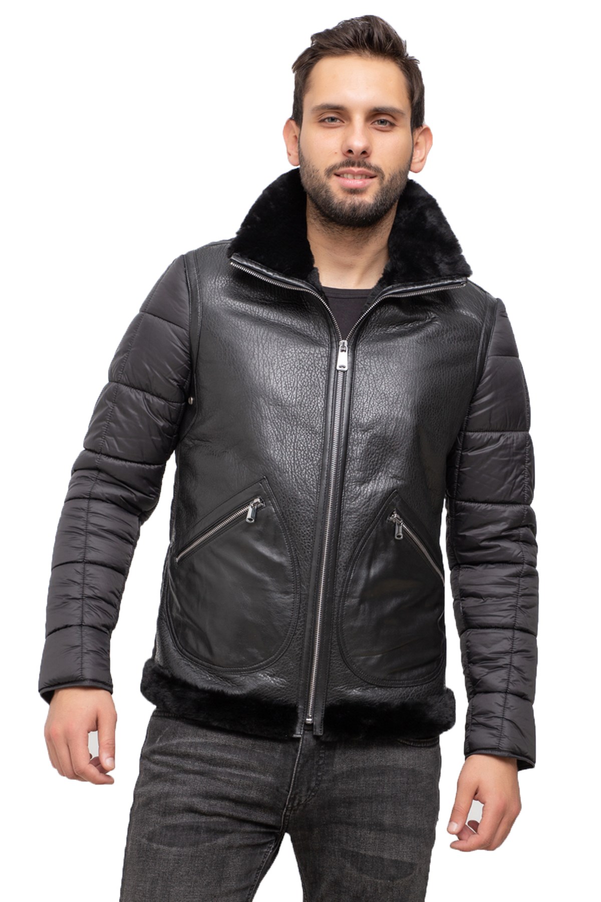 Siyah Ronan Erkek Kürk Kaban 