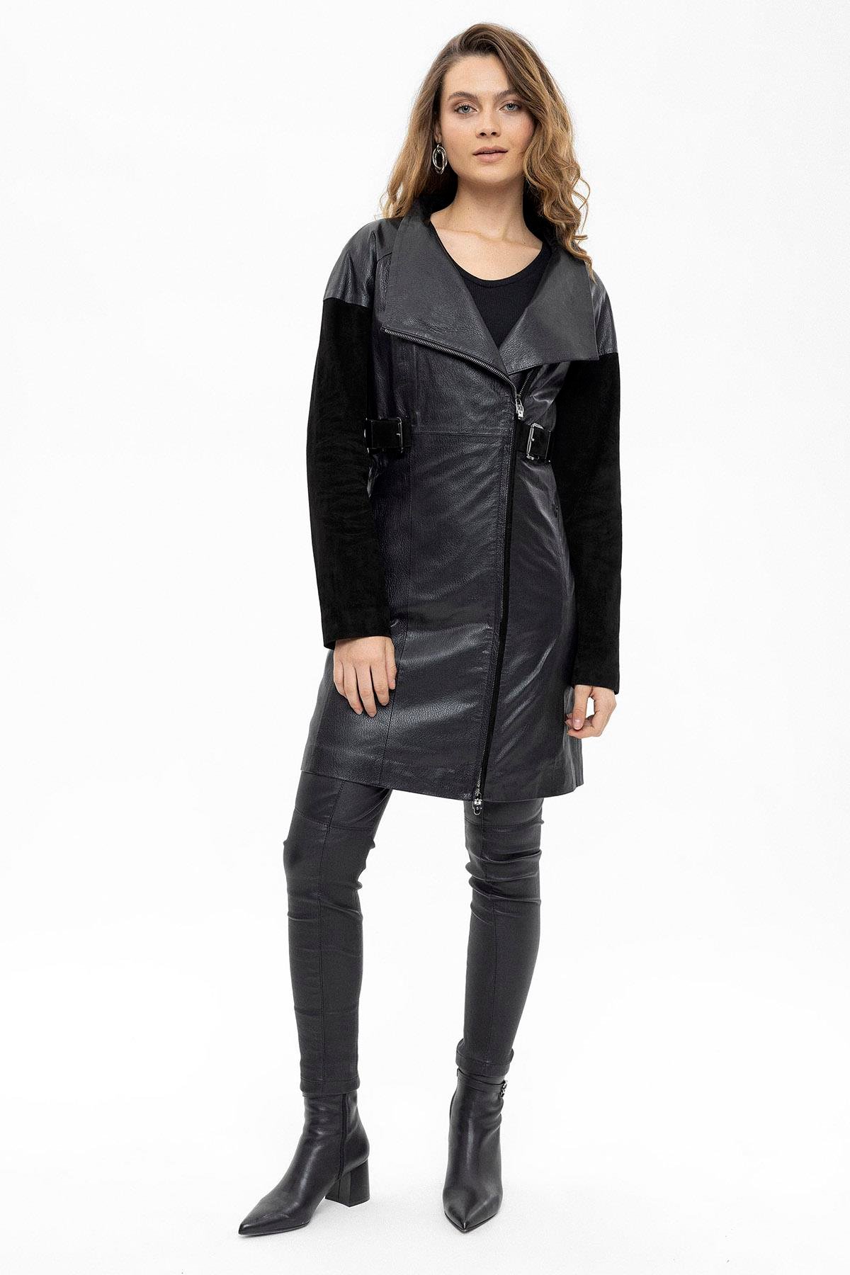 Siyah Valencia Kadın Deri Kaban