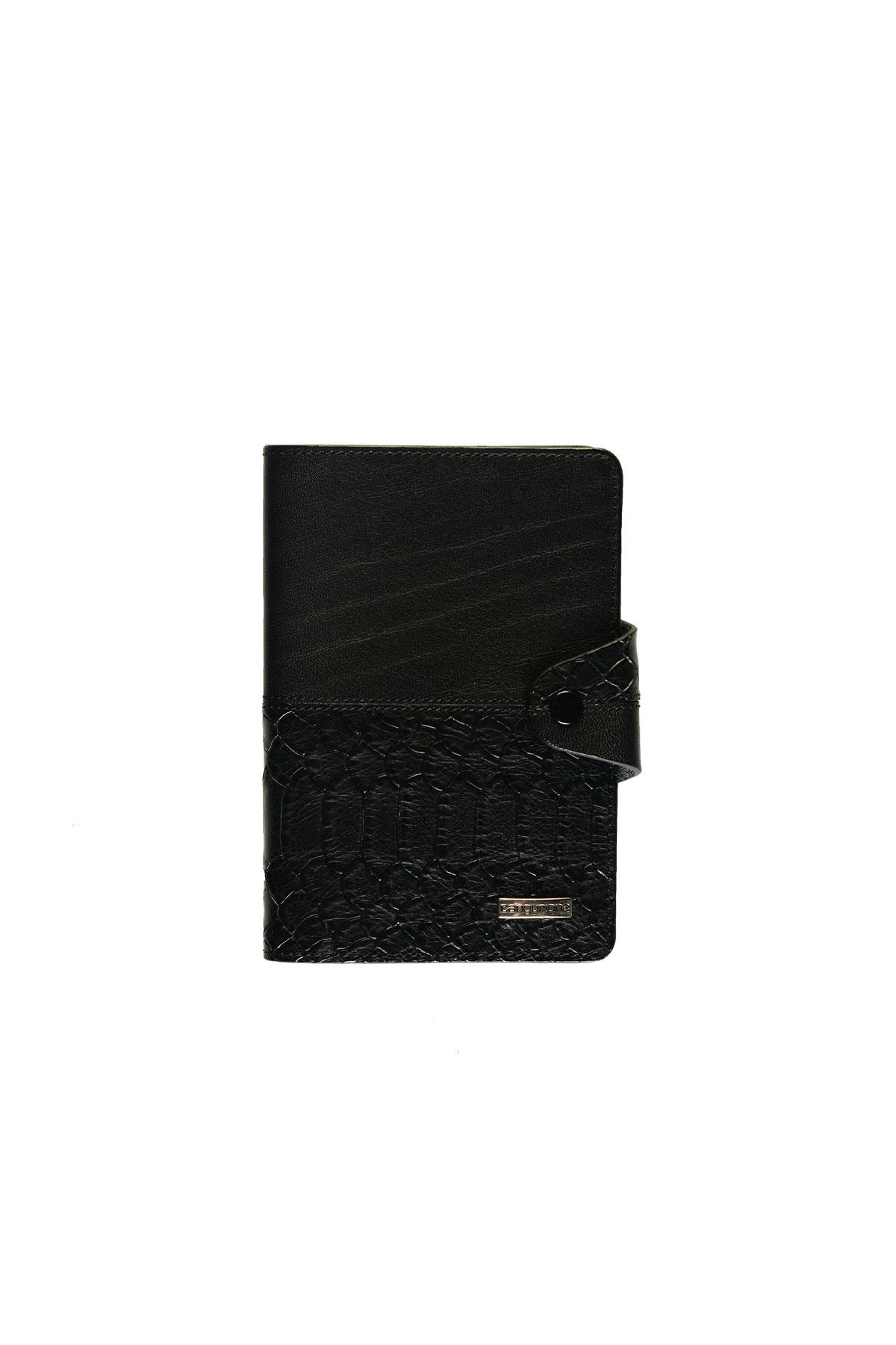Black Snake Patterned Leather Passport Holder
