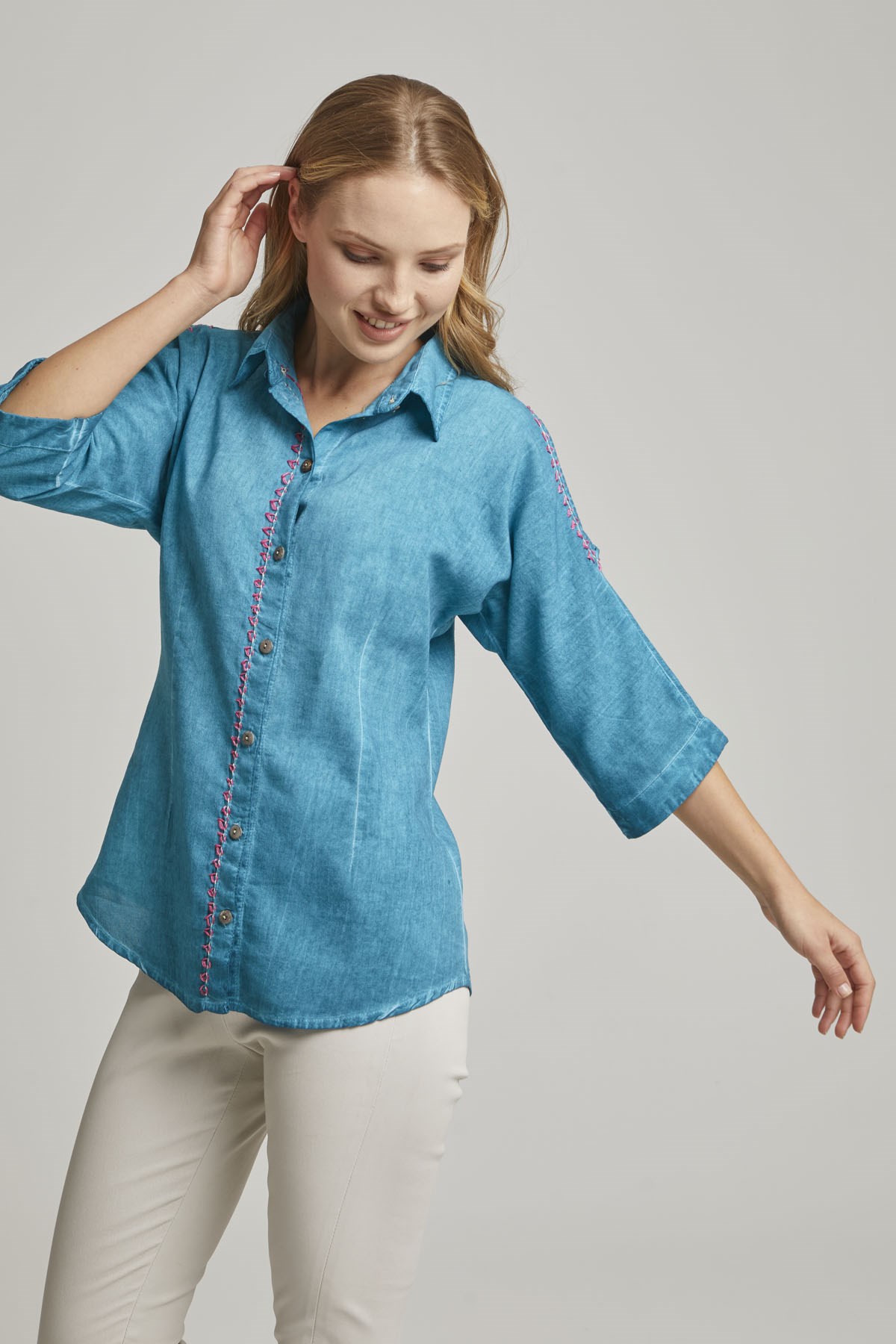 Turquoise Sile Cloth Truvakar Sleeve Shirt