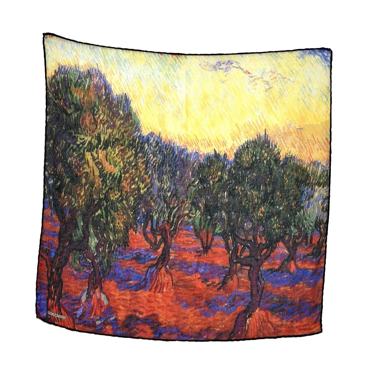 Van Gogh Olive Tree Desenli Renkli Çok Fonksiyonlu Renkli Kare 45x45 Bandana