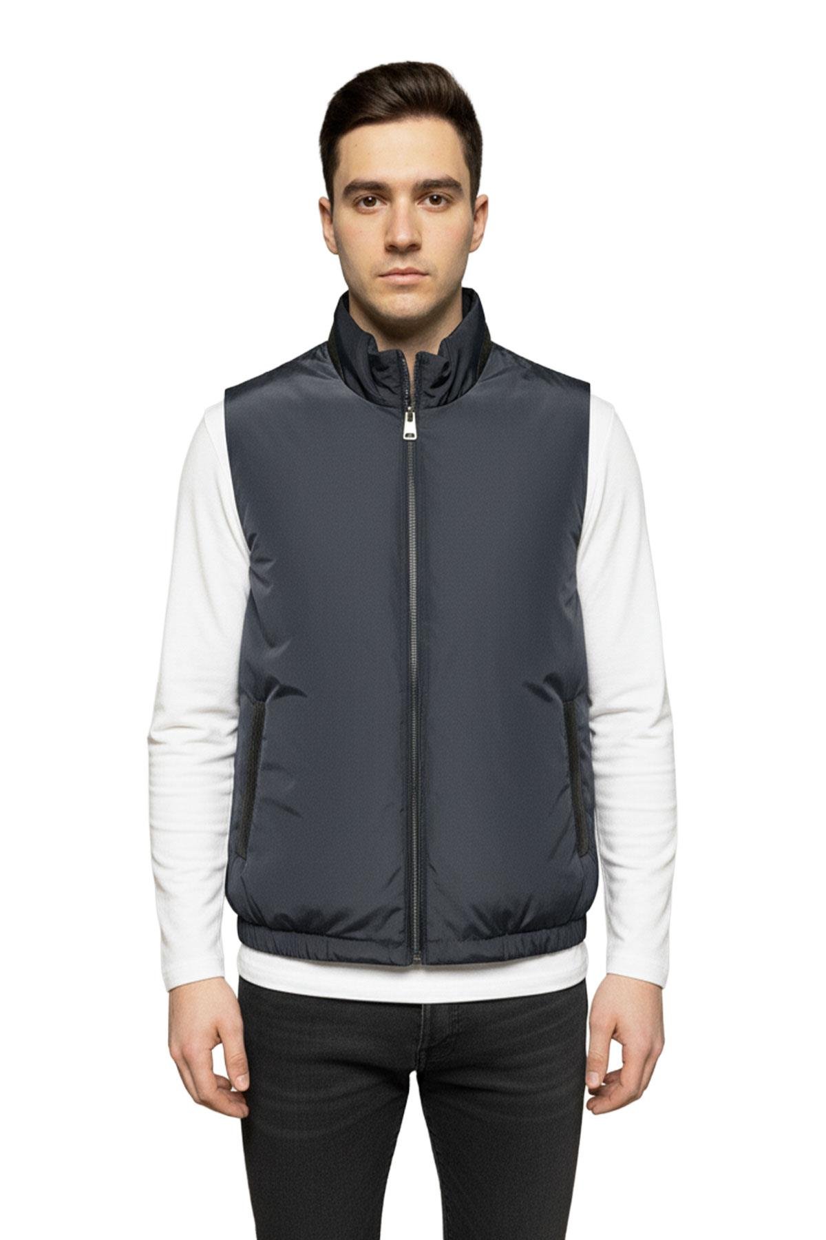 Walter Hakiki Deri Erkek Lacivert Yelek