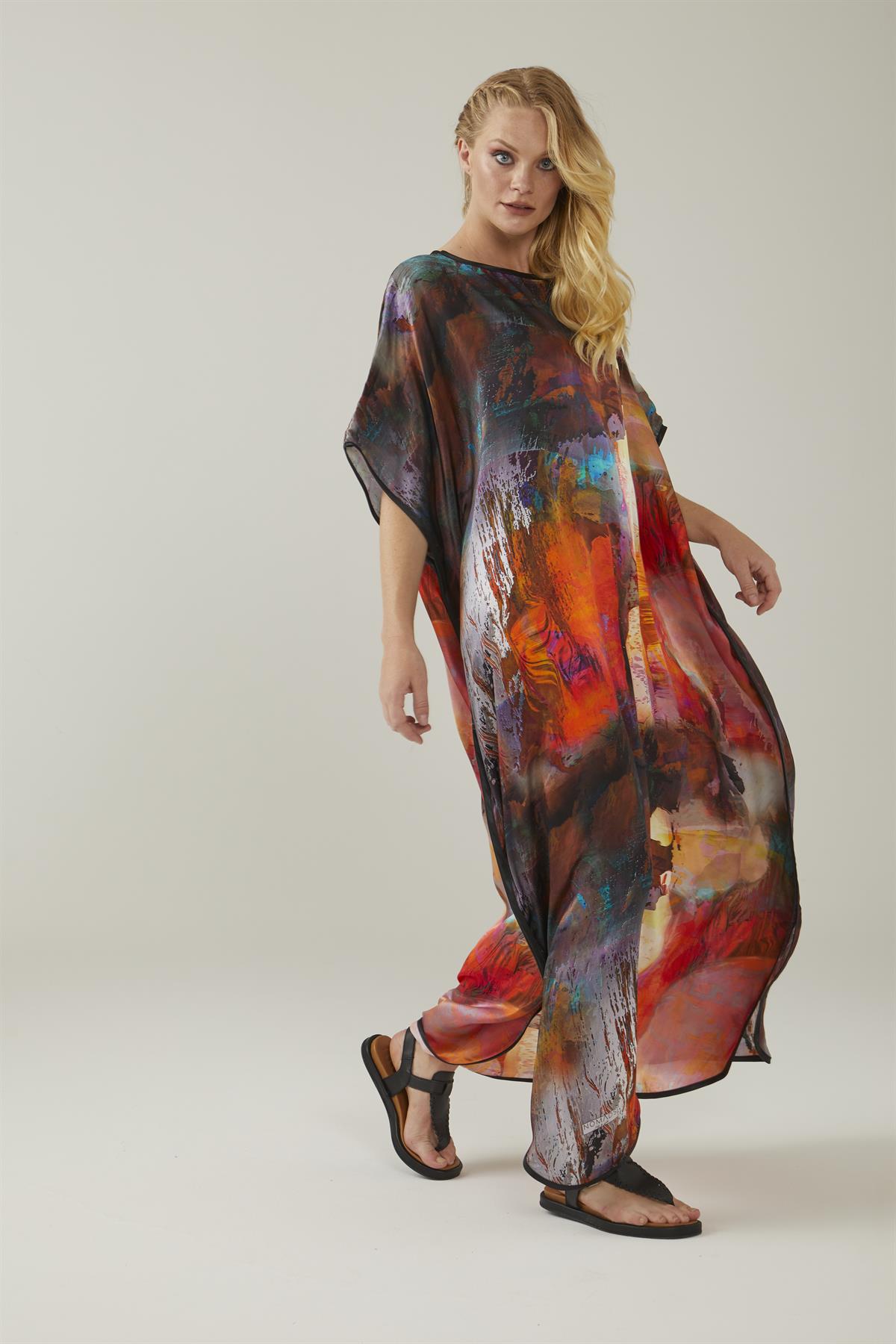 WATERCOLOR BRUSH PATTERNED SILK DRESS