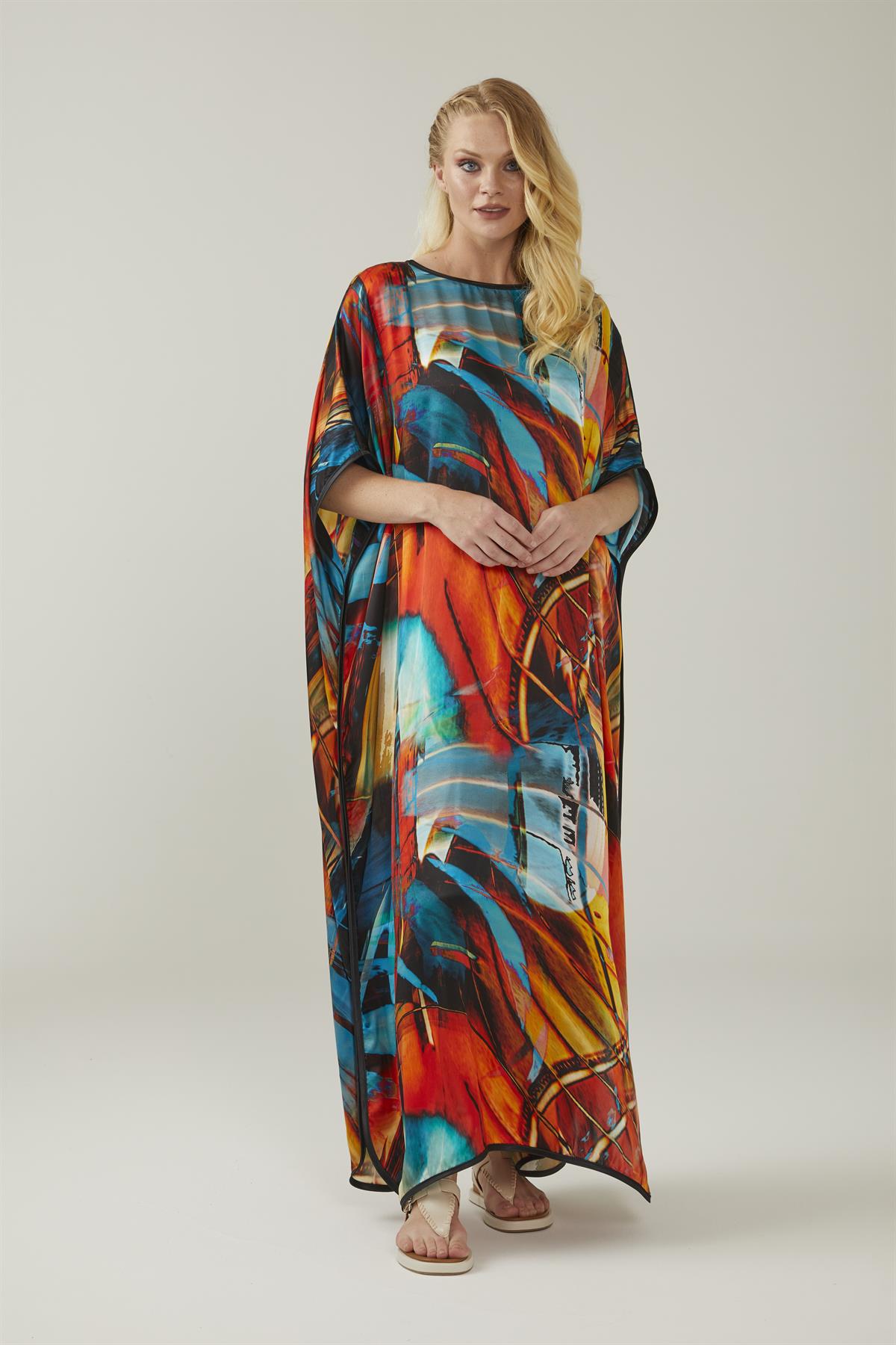 Watercolor Paintings Desenli İpek Elbise