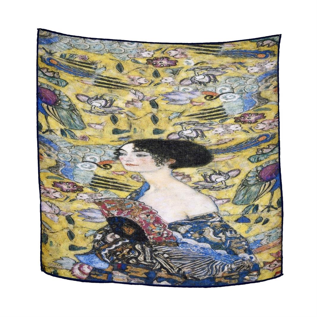 Gustav Klimt Lady With Fan Desenli Renkli Çok Fonksiyonlu Renkli Kare 45x45 Bandana