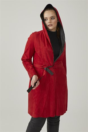 Hugo Kapüşonlu Kadın Süet Ceket