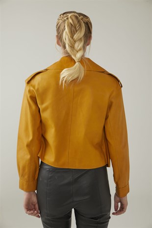 Sarı Güneş Kadın Deri Ceket