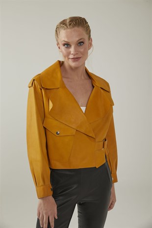 Sarı Güneş Kadın Deri Ceket