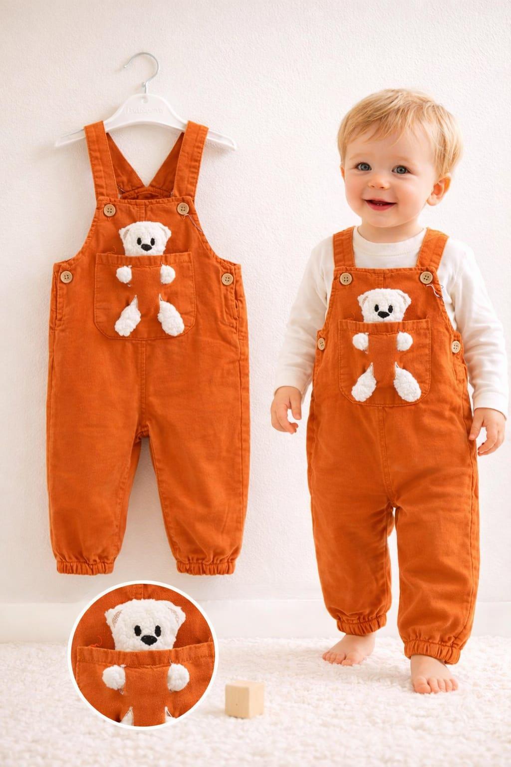 AYICIK OYUNCAKLI KİREMİT RENK UNİSEX SALOPET 