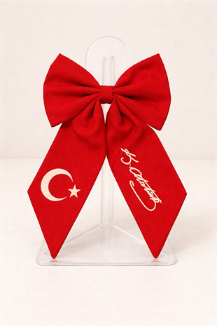 % 100 EL YAPIMI TÜRK BAYRAKLI VE ATATÜRK MOTİFLİ KIRMIZ FİYONK TOKA- KUTULU