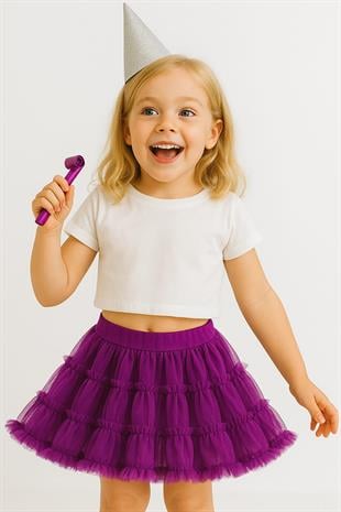 MOR RENKLİ KABARIK KIZ ÇOCUK TÜTÜ ETEK- TAÇ HEDİYELİ- ÖLÇÜLERDE AÇIKLAMADA