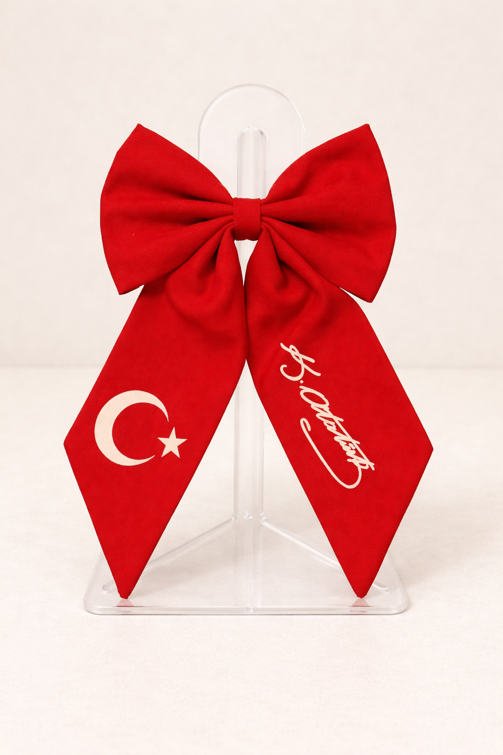 % 100 EL YAPIMI TÜRK BAYRAKLI VE ATATÜRK MOTİFLİ KIRMIZ FİYONK TOKA- KUTULU