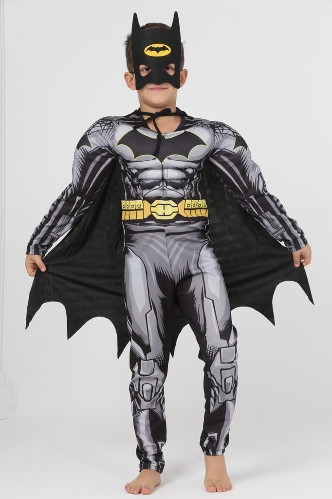 1.KALİTE 3 PARÇALI PELERİN VE MASKELİ, KASLI GÖRÜNÜMLÜ BATMAN ERKEK ÇOCUK KOSTÜMÜ