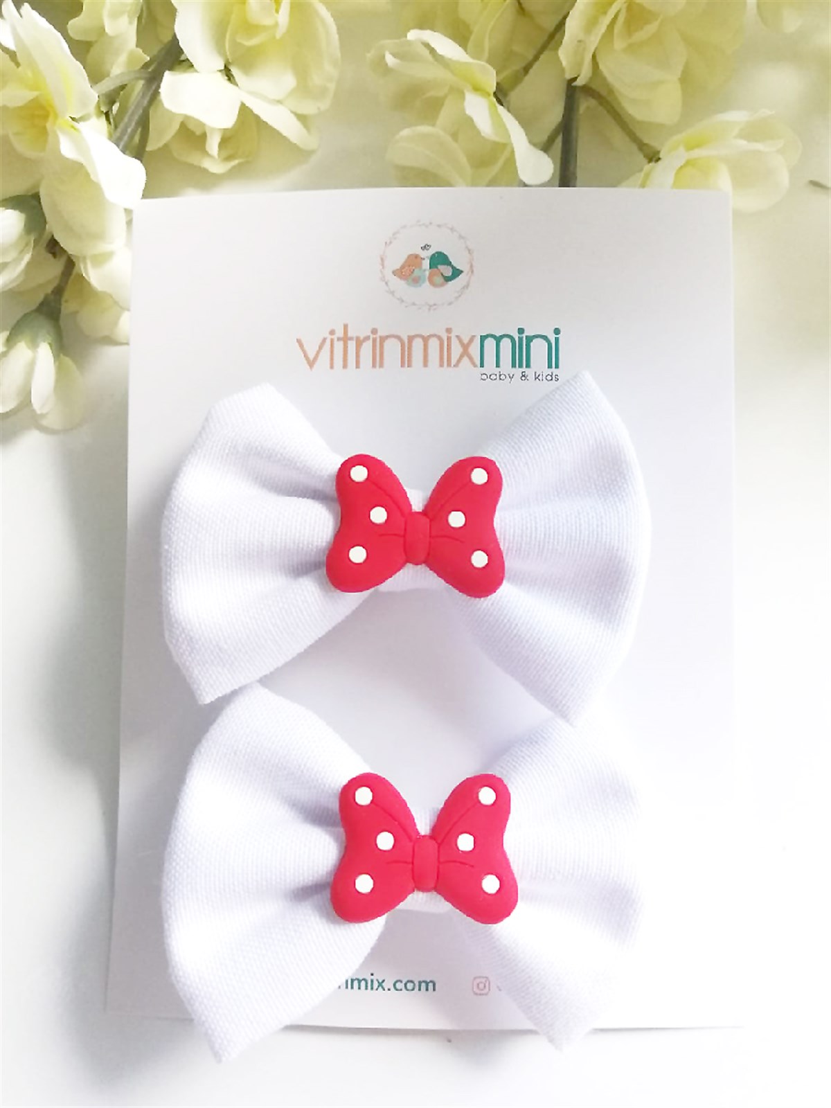 2'li Beyaz Fiyonklu Minnie Toka