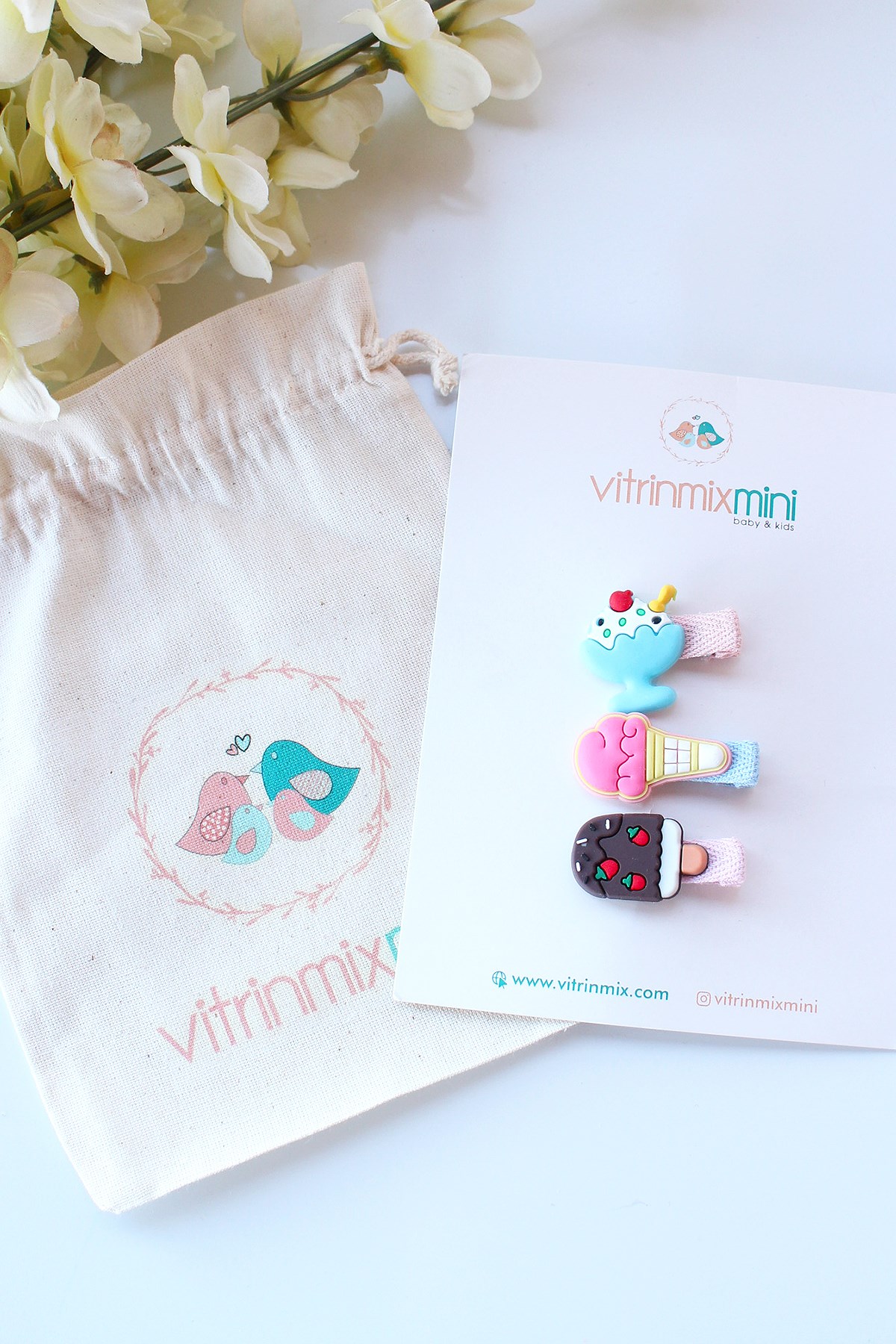 3'LÜ TATLI DONDURMALAR FİGÜRLÜ MİNİ KIZ ÇOCUK TOKASI-ÖZEL AMBALAJ