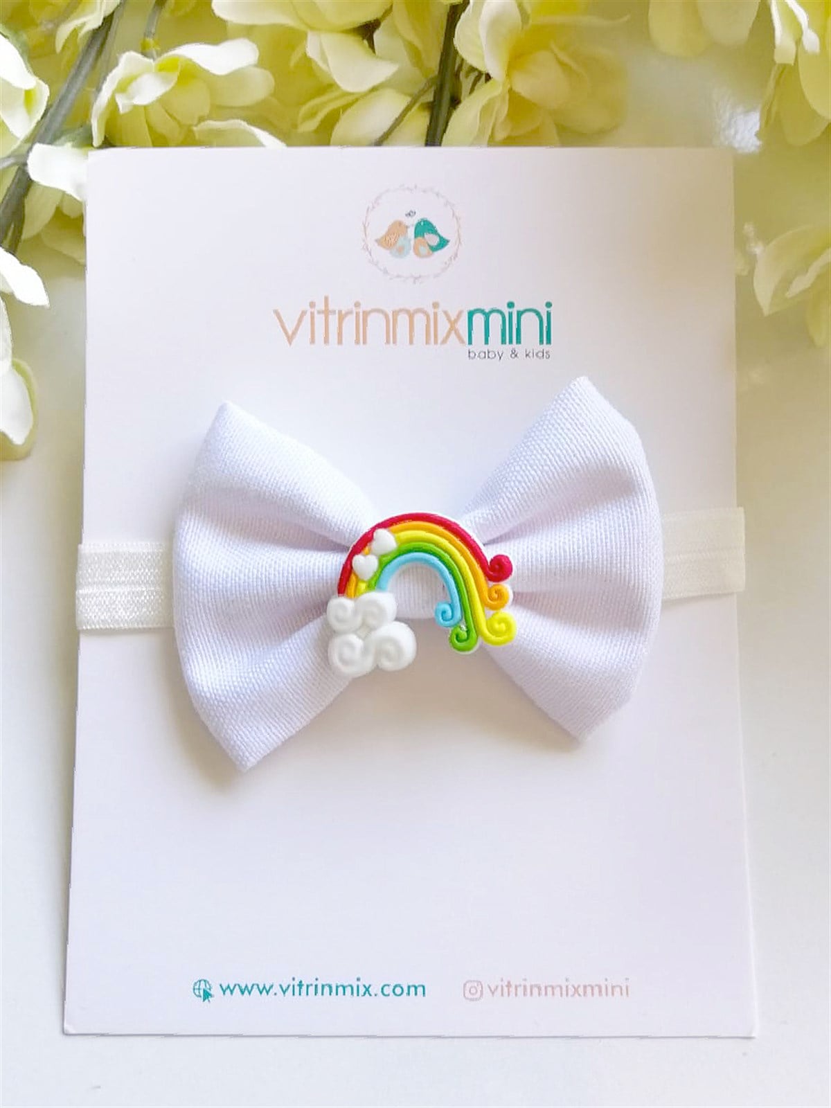 Beyaz Renk Unicorn Gökkuşağı Figürlü Bandana