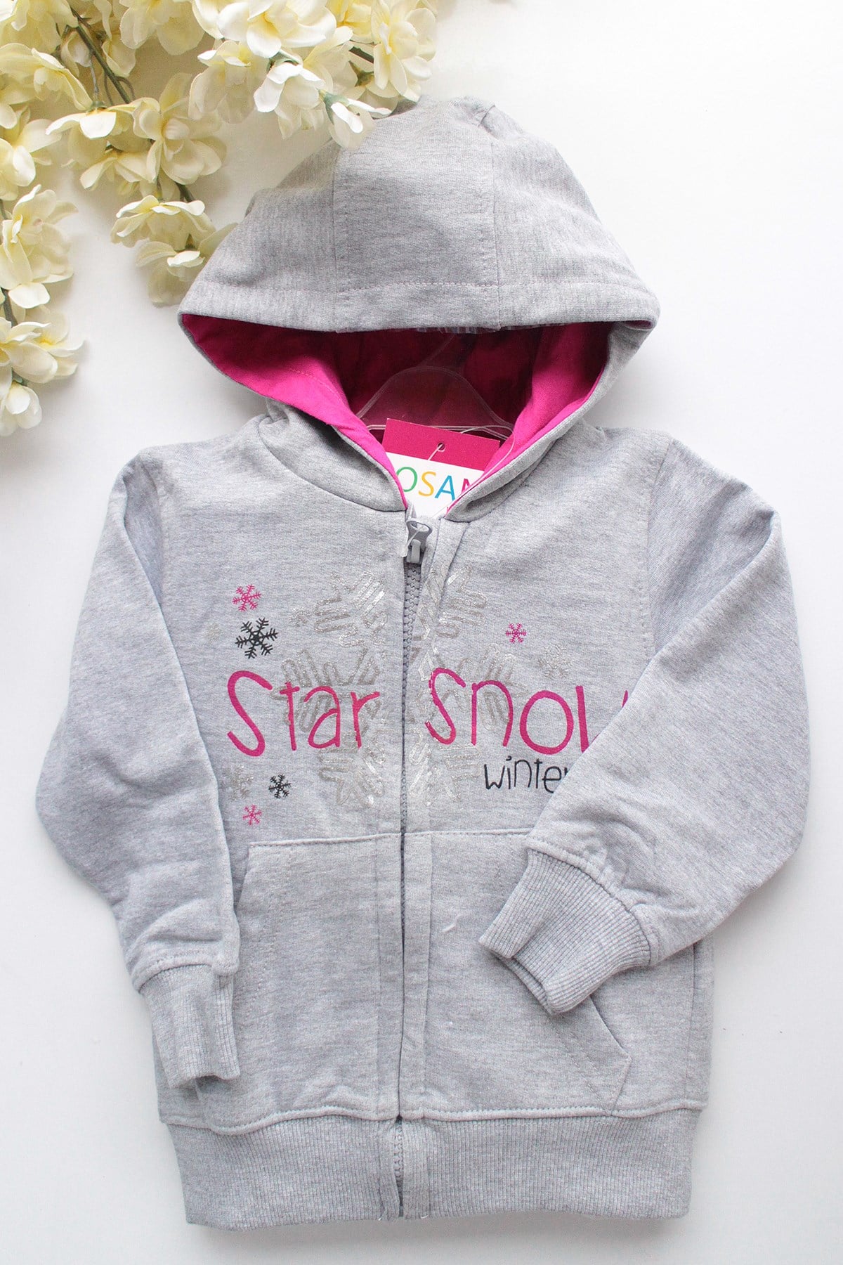 KAPŞONLU PEMBE STAR SNOW SWEAT
