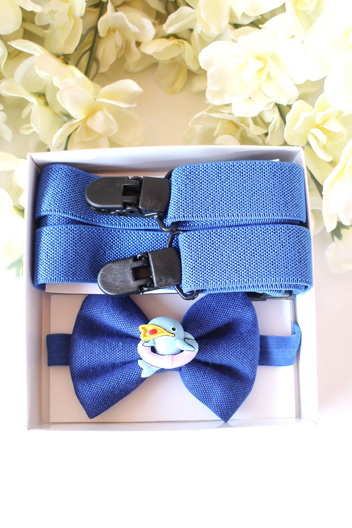 LACİVERT YUNUS FİGÜRLÜ PAPYON SET 