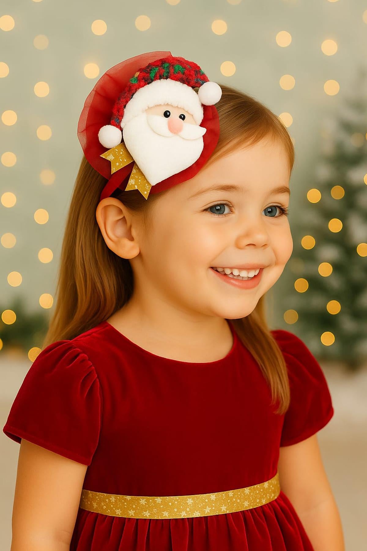 NOEL BABA FİGÜRLÜ EL YAPIMI KIRMIZI KIZ ÇOCUK TAÇ- KUTULU