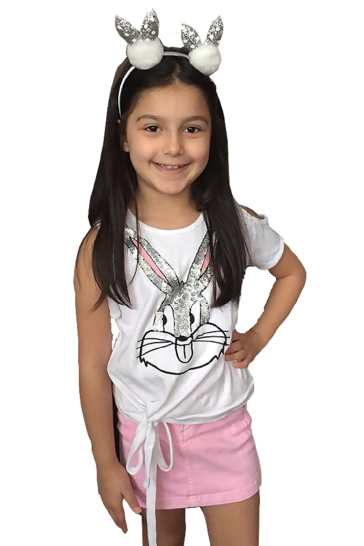 PUANTİYELİ TAVŞAN FİGÜRLÜ BLUZ