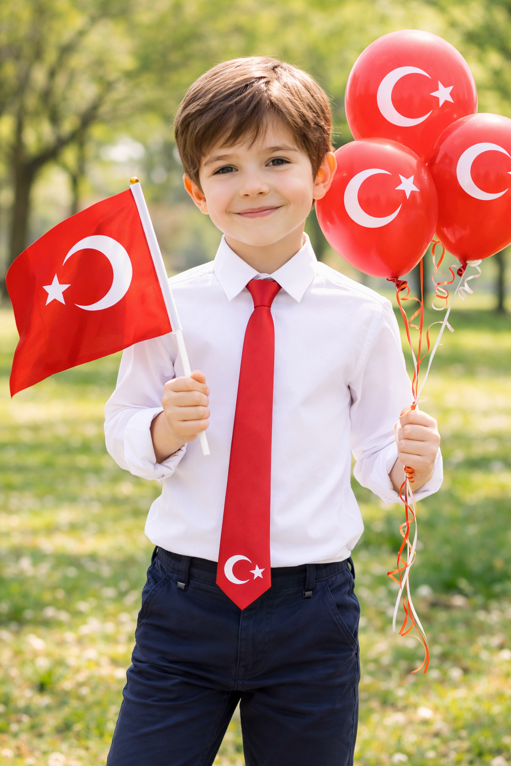 SATEN KUMAŞ ÜSTÜNE TÜRK BAYRAK BASKILI ÇOCUK KRAVAT-ÖZEL KUTULU