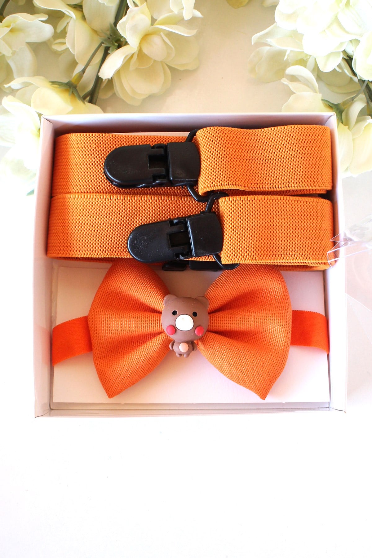 TURUNCU SEVİMLİ AYICIK FİGÜRLÜ PAPYON SET 