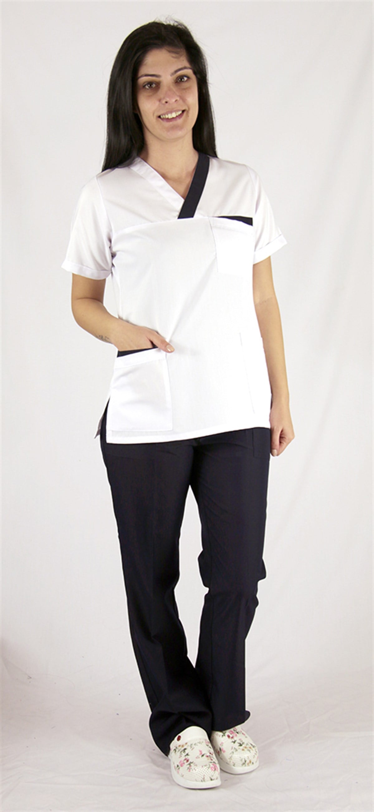 BEYAZ,LACİVER BİYELİ V YAKA ÜNÜFORMA TAKIM 