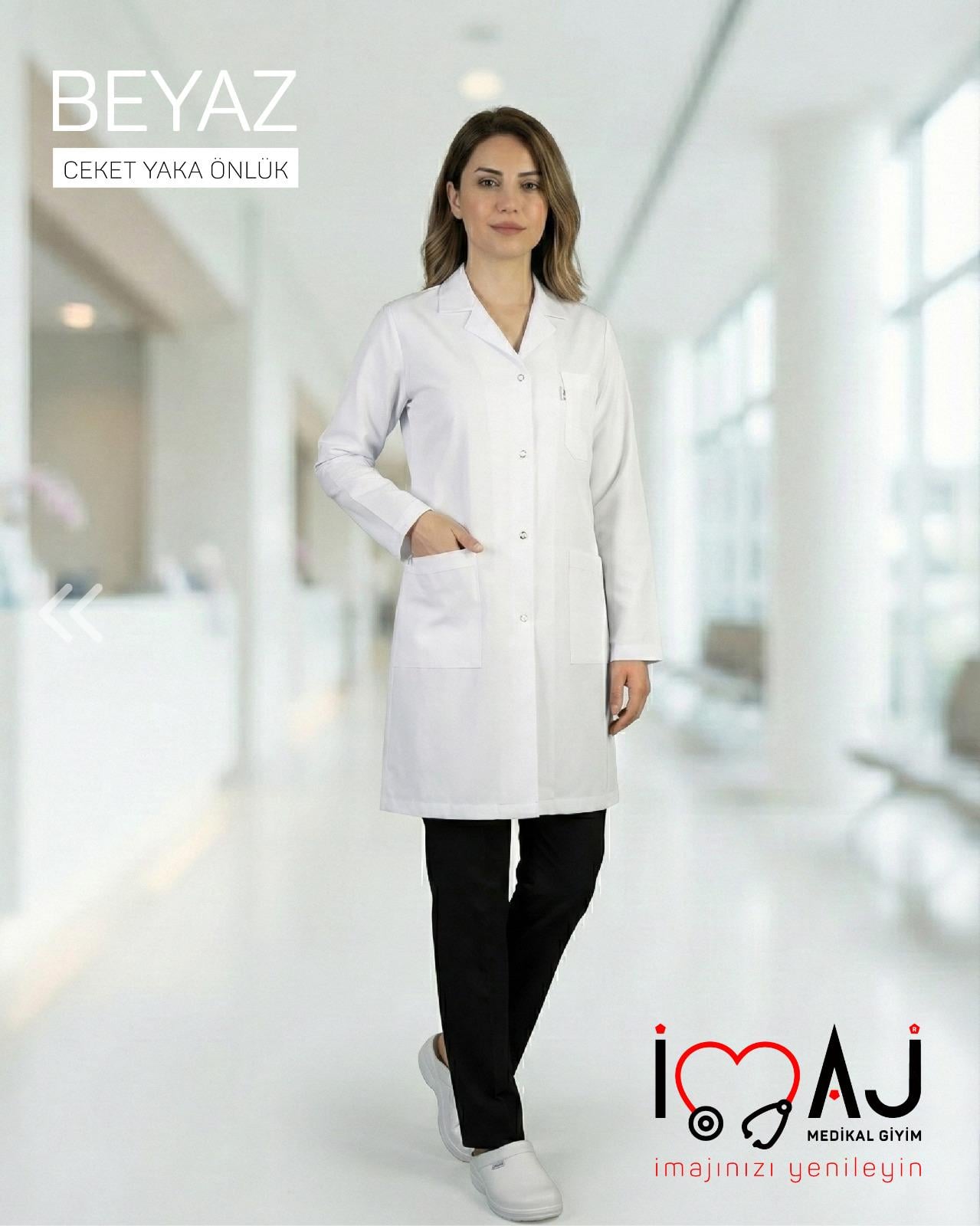 Ceket Yaka Diz Üstü Bayan Doktor Öğretmen ÖnlüğüUzun kollu bayan önlük Doktor Önlüğü Alpaka kumaş Öğretmen önlüğüÖnlükler