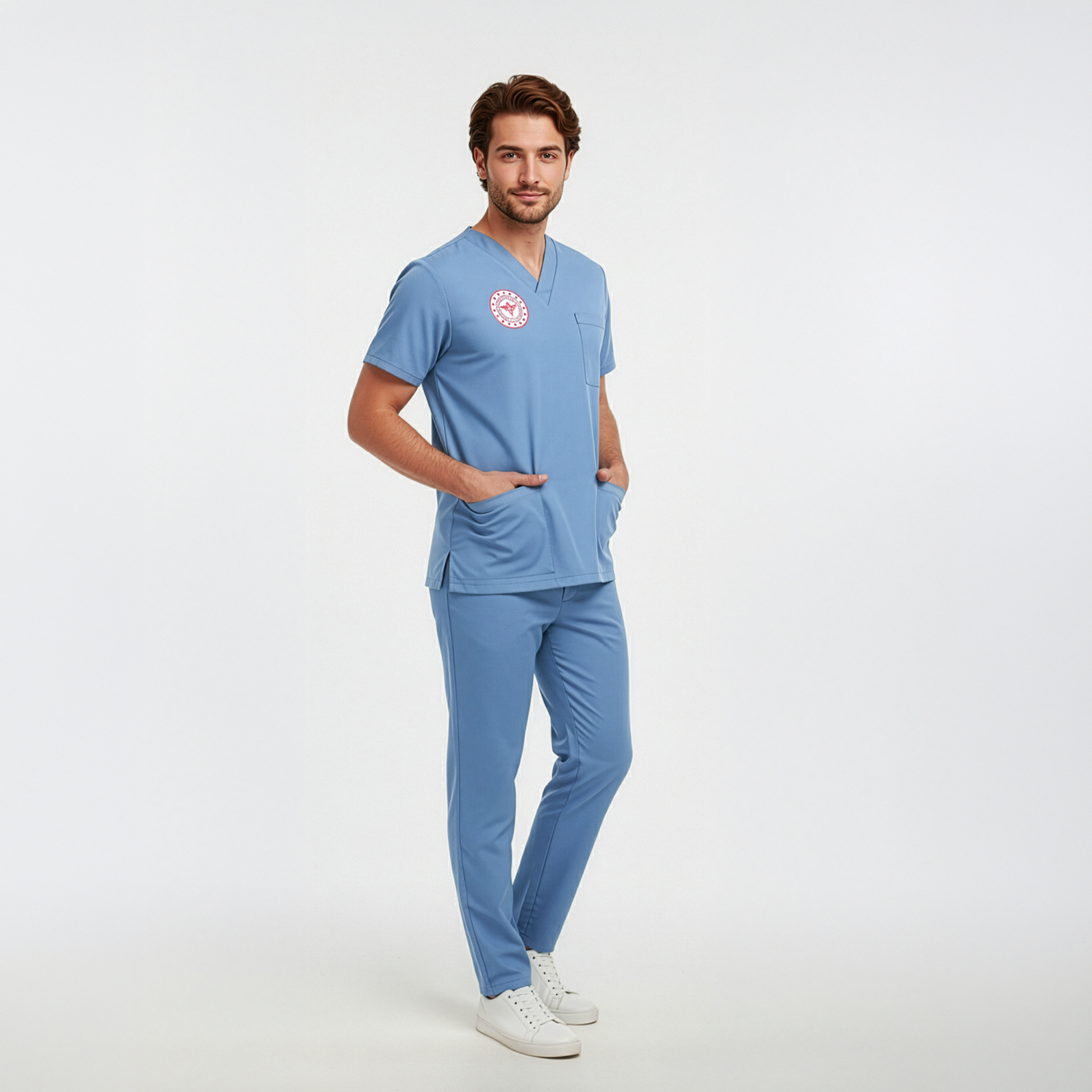 DOKTOR HEKİM  FORMASI LİKRALI SCRUBS TAKIM (ALASKAN BLUE) SAĞLIK BAKANLIĞI UYUMLUAvicenna Erkek Forma Takımı Alpaka Kumaş Scrubs Sağlık Bakanlığı Standart Formaları