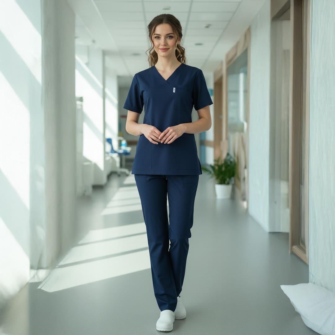 İNDİGO MAVİ SOFT LİKRALI V YAKA TAKIMhemşire forma, scrubs, hemşire kıyafeti, hemşire önlük, hemşire üniforma, Alpaka formaNöbet Takımları