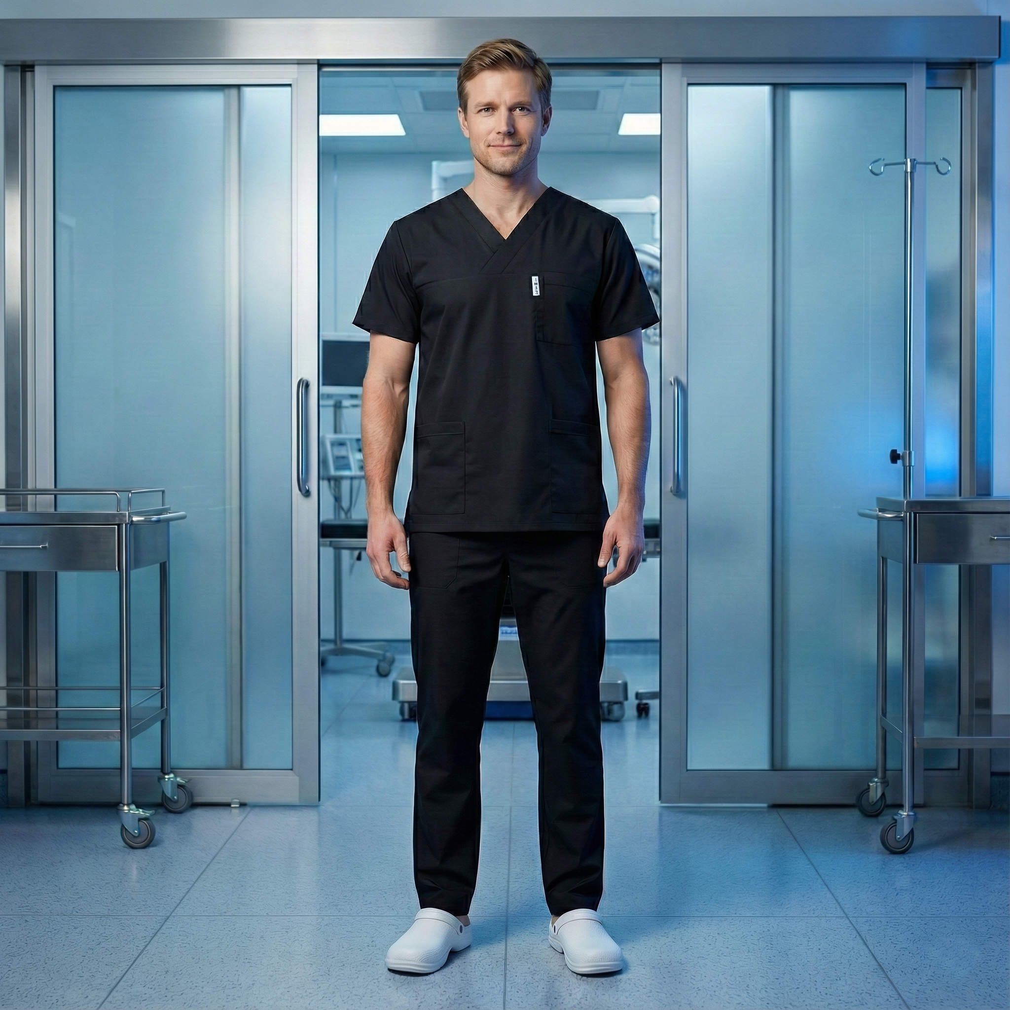 SİYAH SOFT LİKRALI V YAKA DOKTOR HEMŞİRE SCRUBS TAKIMAvicenna Erkek Forma Takımı Alpaka Kumaş Scrubs Bay Bayan Formalar