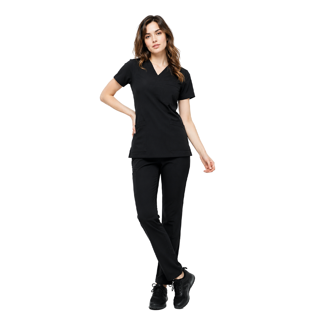 SİYAH SOFT LİKRALI V YAKA  DOKTOR HEMŞİRE SCRUBS TAKIMhemşire forması, medikal forma, hastane forması, hemşire ünüforması, likralı hemşire forması, esnek hemşire forması, hemşire kıyafeti, hastane kıyafeti, cerrahi forma, doktor forması, doktor kıyafeti, kırışmayan hemşire forması, hemşire scrubs, scrubsBayan Forma Takımları