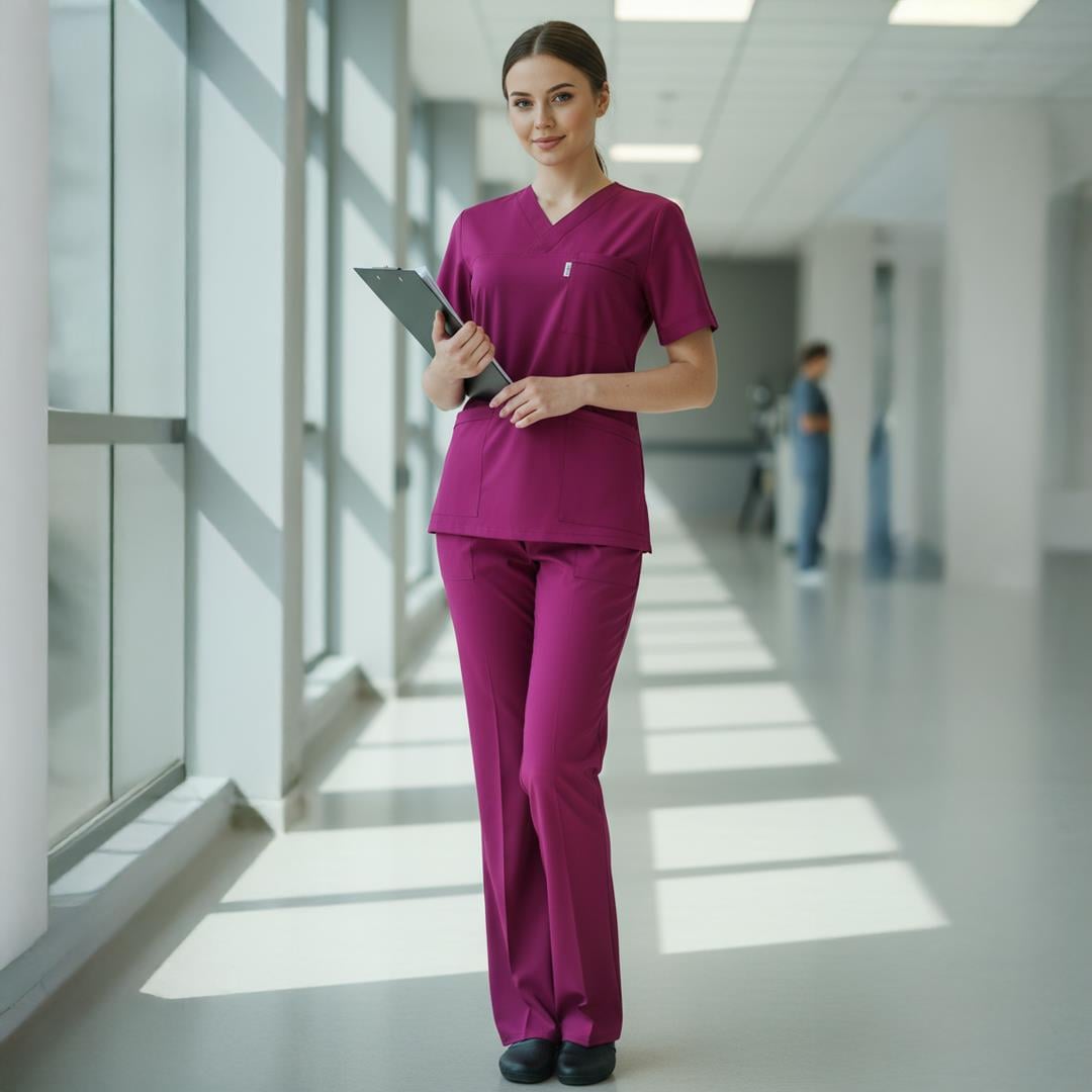 VİŞNE SOFT LİKRALI V YAKA TAKIMhemşire forma, scrubs, hemşire kıyafeti, hemşire önlük, hemşire üniforma, Alpaka formaNöbet Takımları