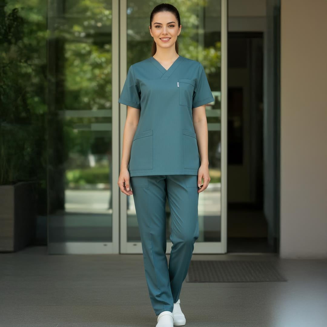 YUDUM MAVİ SOFT LİKRALI V YAKA TAKIMhemşire forma, scrubs, hemşire kıyafeti, hemşire önlük, hemşire üniforma, Alpaka formaNöbet Takımları