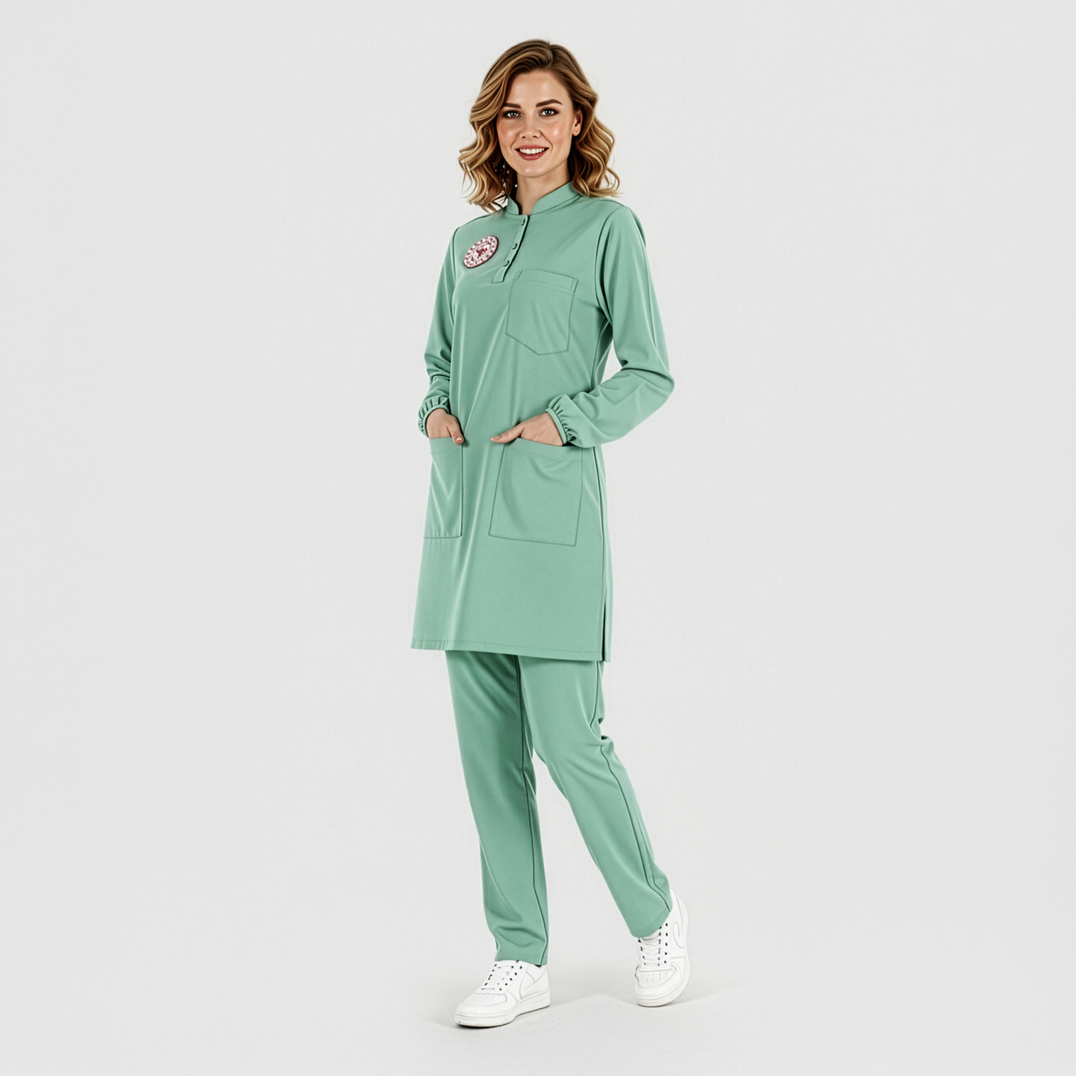 AİLE SAĞLIĞI TESETTÜR FORMASI LİKRALI SCRUBS TAKIM (BERMUDA) SAĞLIK BAKANLIĞI UYUMLUTesettür forma, hemşire forma, scrubs, hemşire kıyafeti, hemşire önlük, hemşire üniforma, terycotton forma, uzun kollu bayan formaSağlık Bakanlığı Standart Formaları