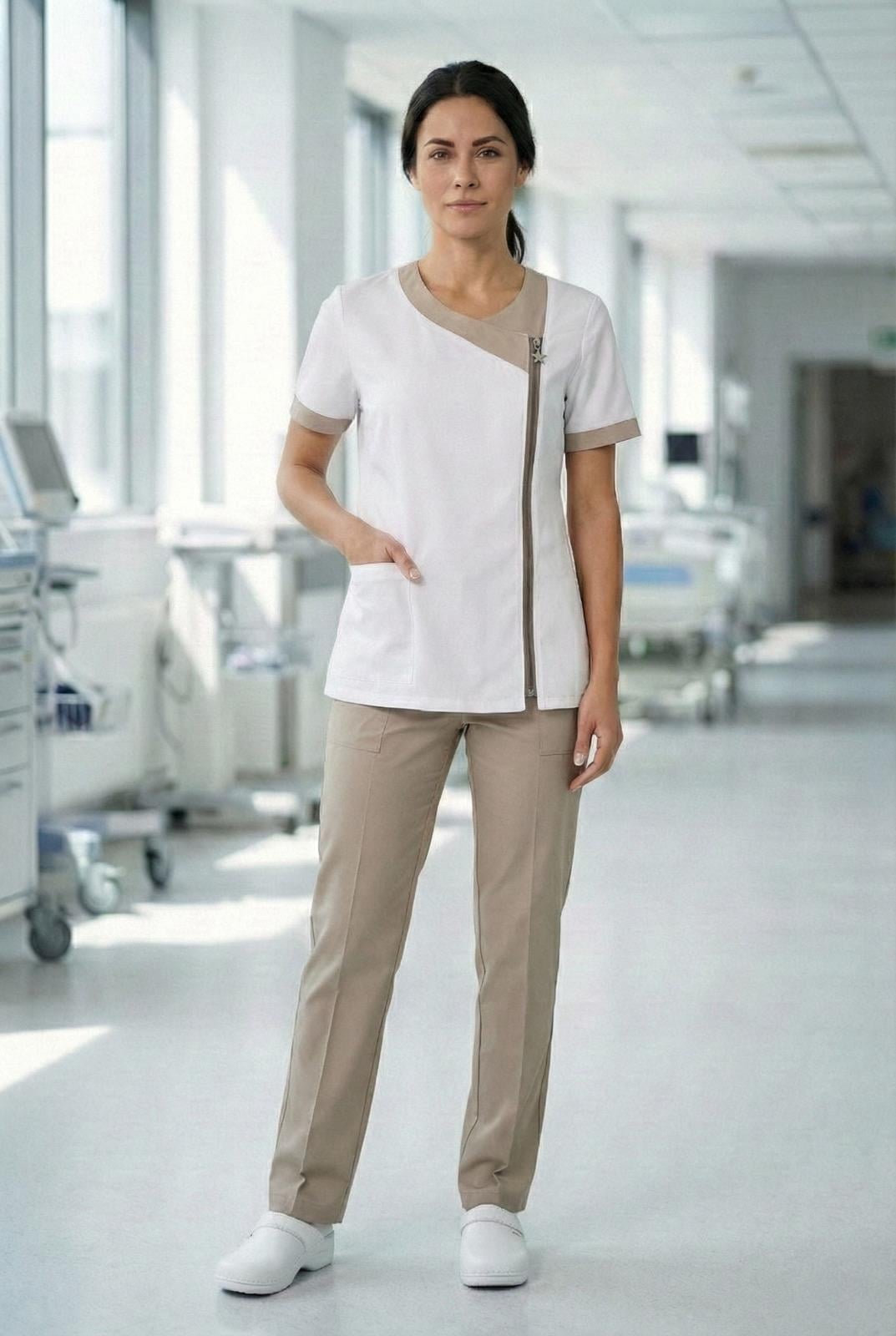 BEJ STAR ÜNÜFORMA TAKIMKısa kollu bayan önlük Doktor Önlüğü Alpaka kumaş Öğretmen önlüğühelena modelleri