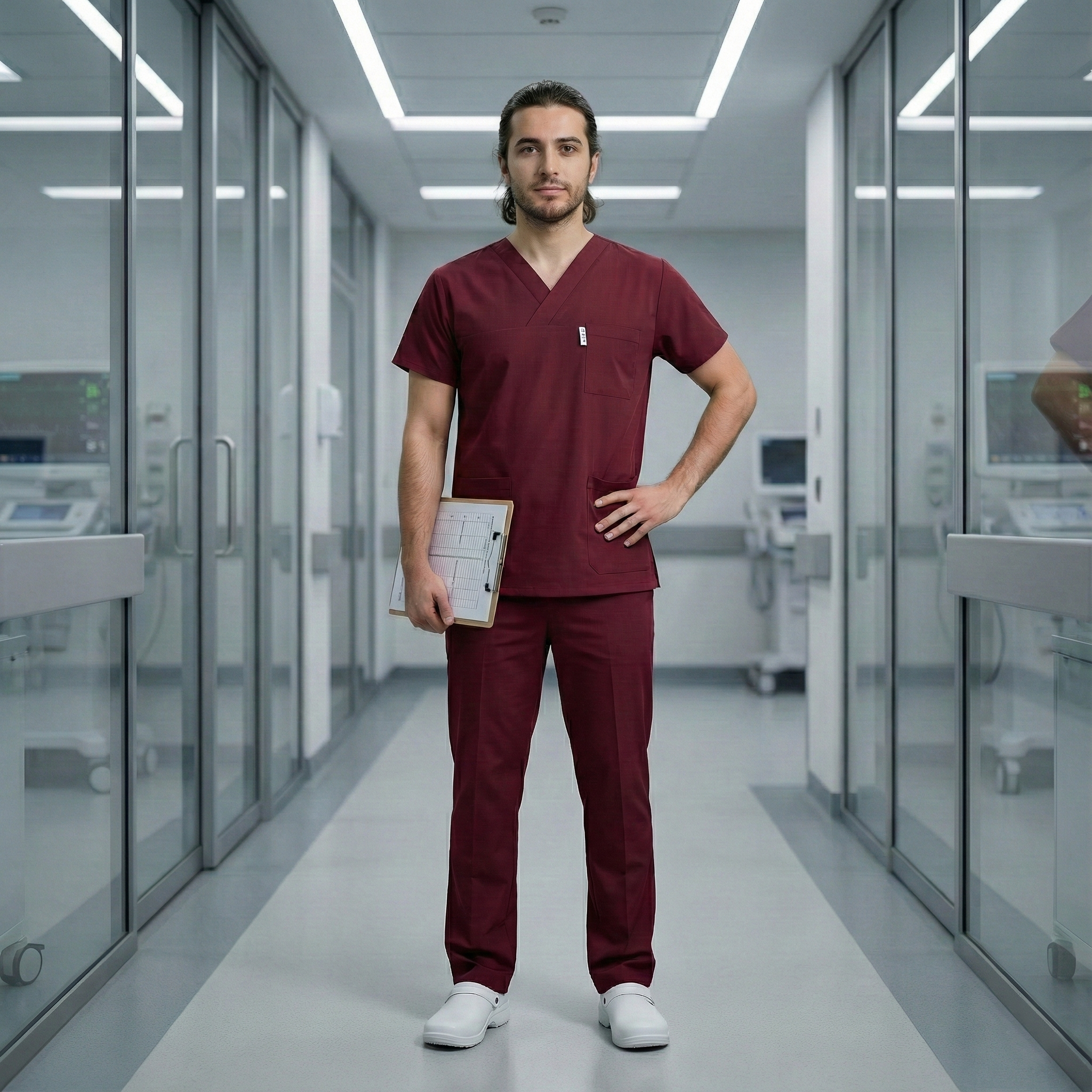 BORDO SOFT LİKRALI V YAKA DOKTOR HEMŞİRE SCRUBS TAKIMAvicenna Erkek Forma Takımı Alpaka Kumaş Scrubs Bay Bayan Formalar