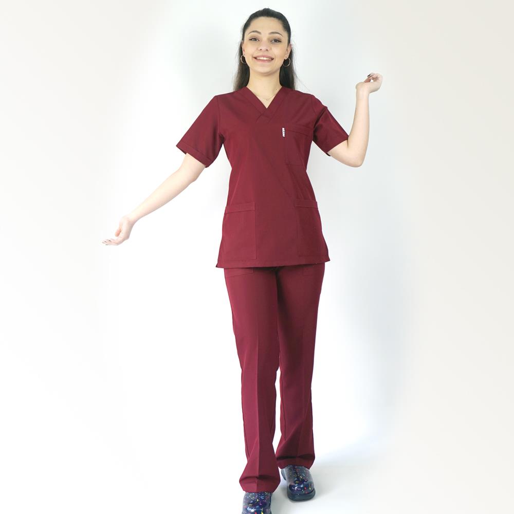 BORDO SOFT LİKRALI V YAKA TAKIMhemşire forma, scrubs, hemşire kıyafeti, hemşire önlük, hemşire üniforma, Alpaka formaNöbet Takımları