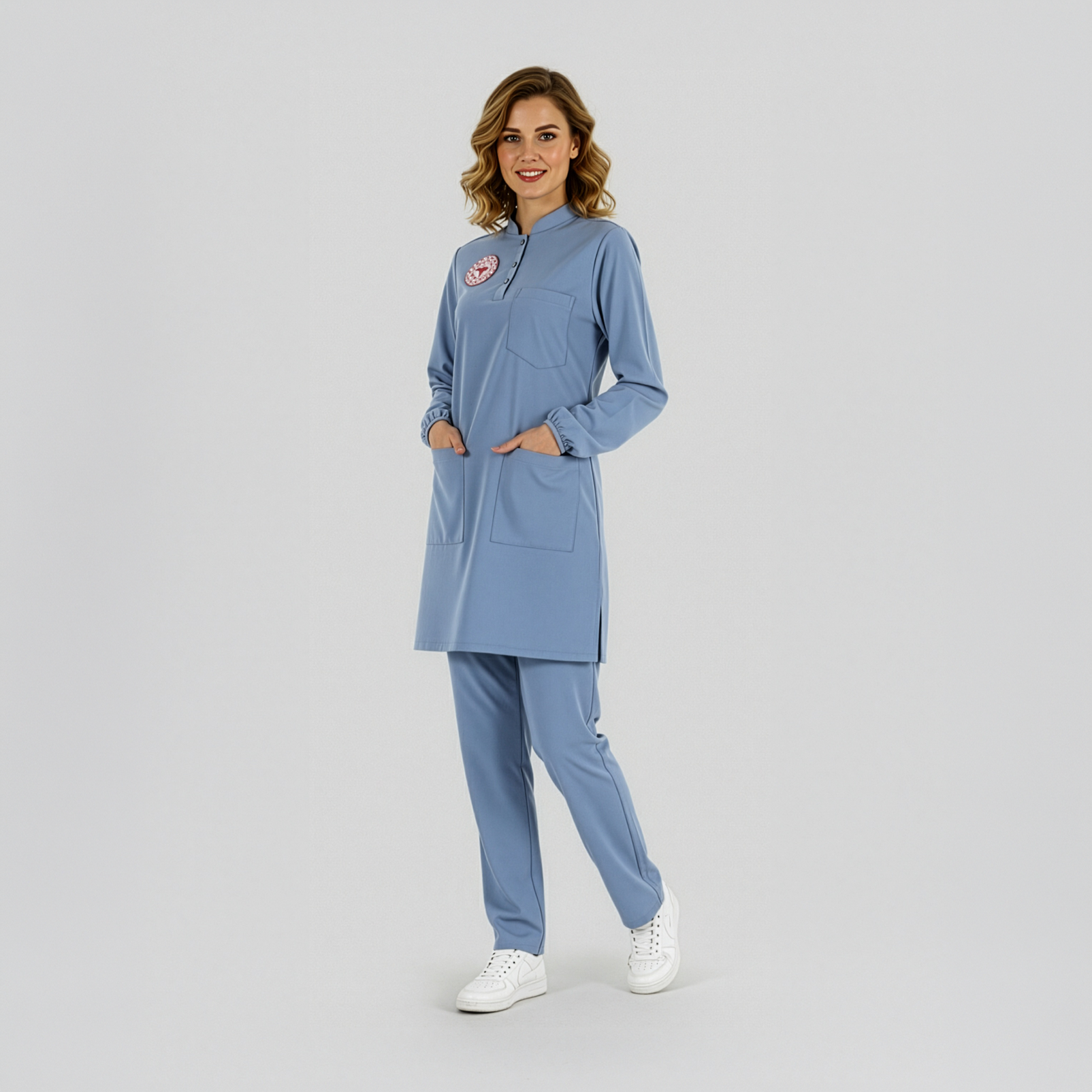 DOKTOR HEKİM TESETTÜR  FORMASI LİKRALI SCRUBS TAKIM (ALASKAN BLUE) SAĞLIK BAKANLIĞI UYUMLUTesettür forma, hemşire forma, scrubs, hemşire kıyafeti, hemşire önlük, hemşire üniforma, terycotton forma, uzun kollu bayan formaSağlık Bakanlığı Standart Formaları