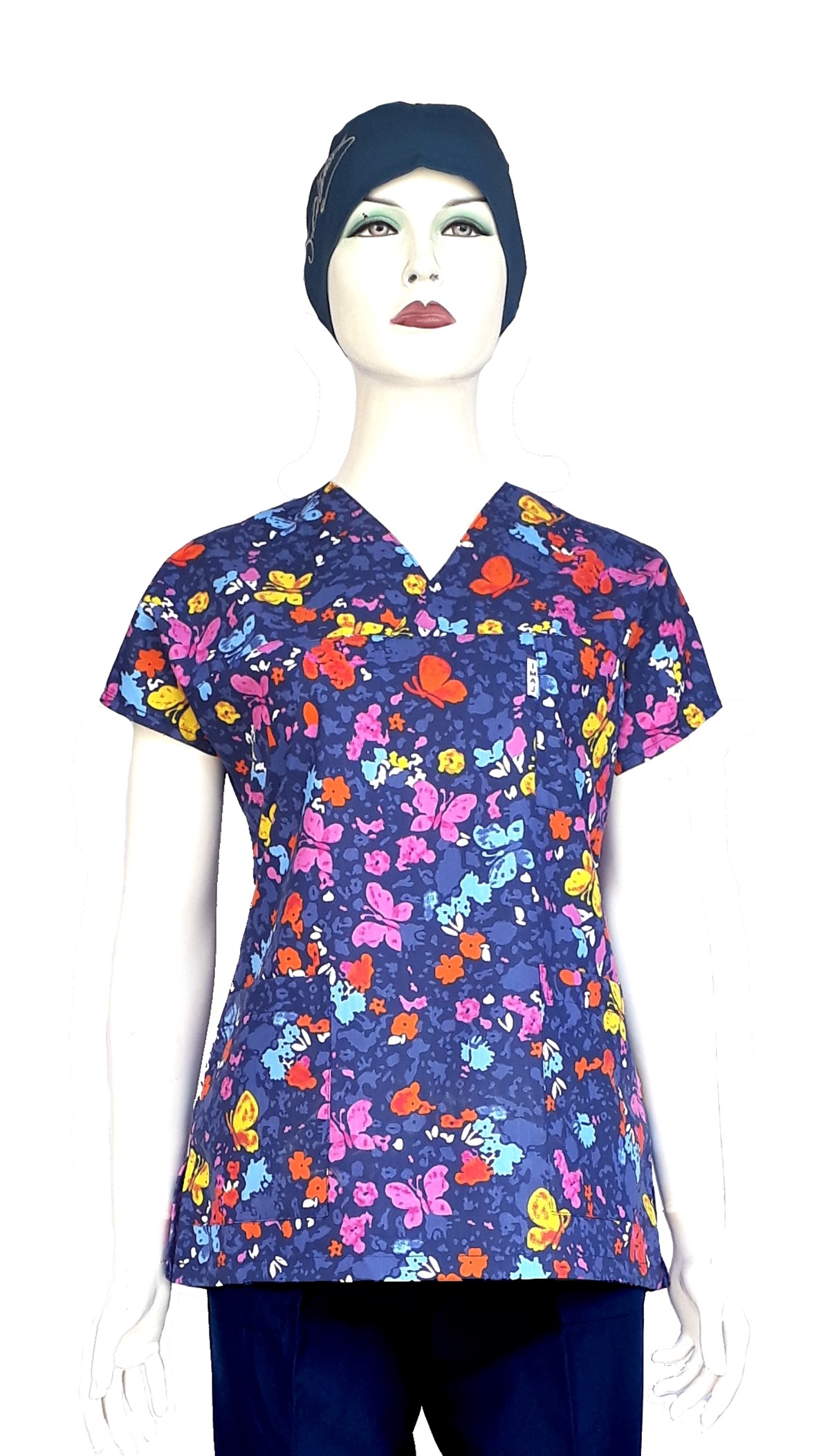 Kelebek Desen Hipokrat Bayan Forma Tek Üst